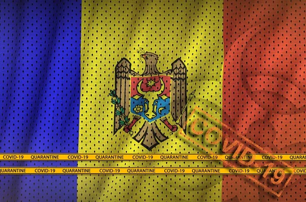 Прапор Молдови Помаранчева Марка Ковід Прикордонною Стрічкою Coronavirus Або Pandemic — стокове фото