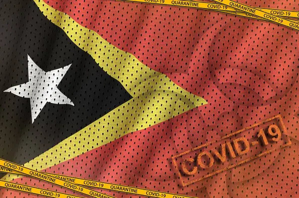 Bandera Timor Leste Símbolo Peligro Biológico Covid Con Cinta Naranja — Foto de Stock