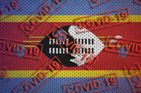 Bandera Suazilandia Muchos Sellos Rojos Covid Concepto Coronavirus Pandemia 2019 — Foto de Stock