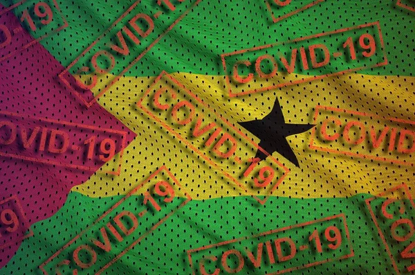 Drapeau Sao Tomé Principe Plusieurs Timbres Rouges Covid Coronavirus Pandémie — Photo