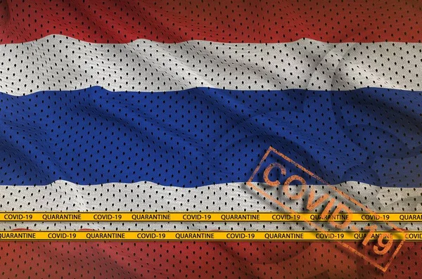 Таїландський Прапор Помаранчева Марка Ковід Прикордонною Стрічкою Coronavirus Або Pandemic — стокове фото