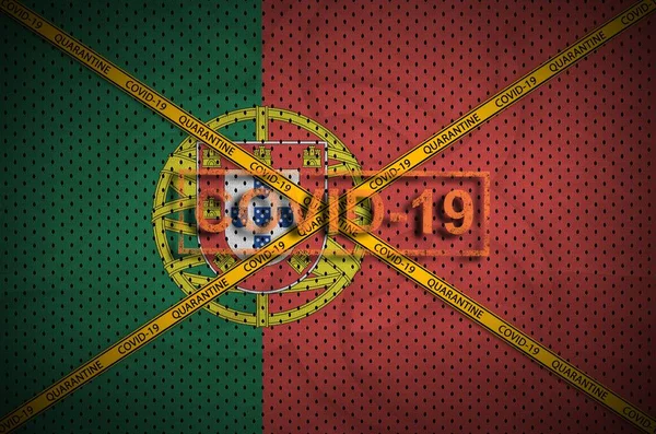 Portekiz Bayrağı Turuncu Karantina Sınır Bandı Haçlı Covid Damgası Coronavirus — Stok fotoğraf