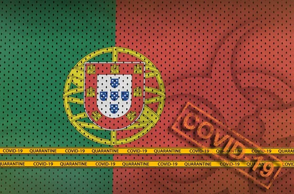 Portugália Zászló Narancssárga Covid Pecsét Határszalaggal Coronavirus Vagy Pandémia 2019 — Stock Fotó