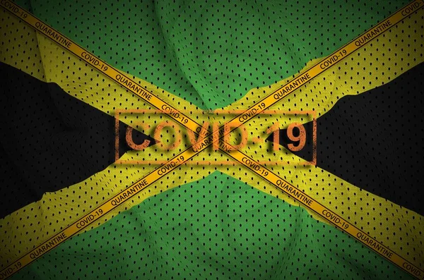 Jamaika Bayrağı Turuncu Karantina Sınır Bandı Haçlı Covid Damgası Coronavirus — Stok fotoğraf