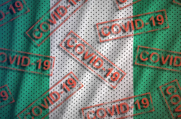 Bandera Nigeria Muchos Sellos Covid Rojos Concepto Coronavirus Pandemia 2019 — Foto de Stock