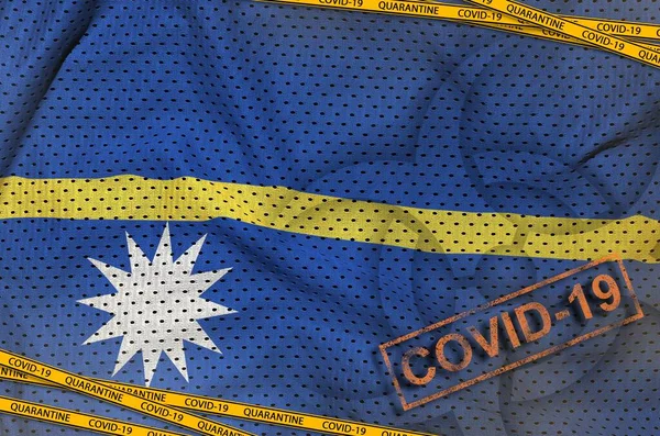 Прапор Науру Символ Біонебезпеки Ковід Карантинною Помаранчевою Стрічкою Штампом Coronavirus — стокове фото