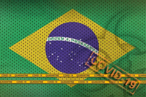 Brazil Flag Orange Covid Stamp Border Tape Coronavirus Pandemic 2019 — Stock Photo, Image