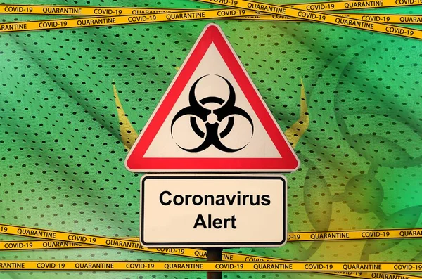 Mauritania Flag Covid Biohazard Symbol Quarantine Orange Tape Coronavirus Pandemic — Stock Photo, Image