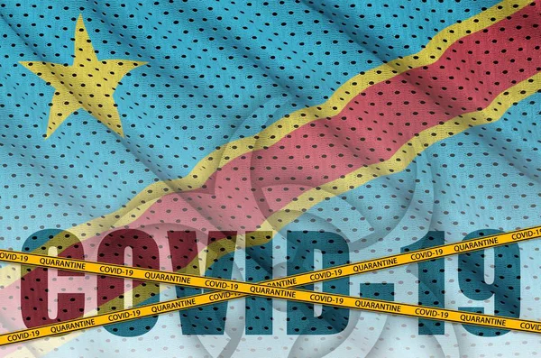 Bandera República Democrática Del Congo Inscripción Covid Con Cinta Frontera —  Fotos de Stock