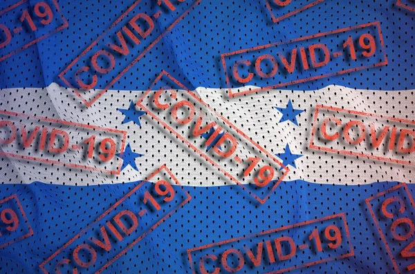 Bandiera Honduras Molti Francobolli Covid Rossi Concetto Virus Coronavirus Pandemia — Foto Stock