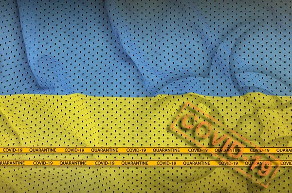 Флаг Украины Оранжевая Марка Ковид Пограничной Лентой Коронавирус Пандемическая Концепция — стоковое фото