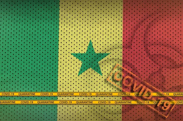 Bandera Senegal Sello Covid Naranja Con Cinta Adhesiva Concepto Coronavirus — Foto de Stock
