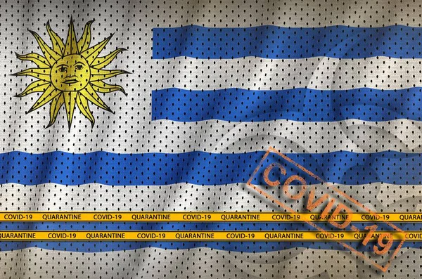 Флаг Уругвая Оранжевая Марка Ковид Пограничной Лентой Коронавирус Пандемическая Концепция — стоковое фото