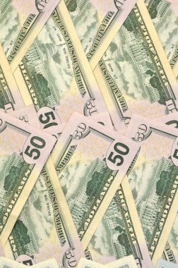 Düz zemin üzerinde 150 dolarlık banknotlar yakın plan. Düz manzaralı. Soyut başarı ya da iş konsepti