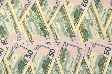 Düz zemin üzerinde 150 dolarlık banknotlar yakın plan. Düz manzaralı. Soyut başarı ya da iş konsepti