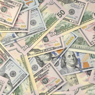 Düz zemin üzerinde 150 dolarlık banknotlar yakın plan. Düz manzaralı. Soyut başarı ya da iş konsepti