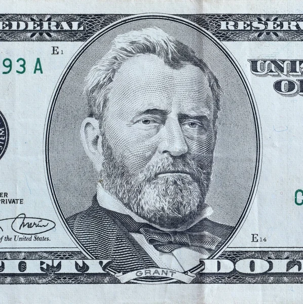 Portrait President Ulysses Simpson Grant Dollars Banknote Closeup Macro Fragment — Stock Photo, Image