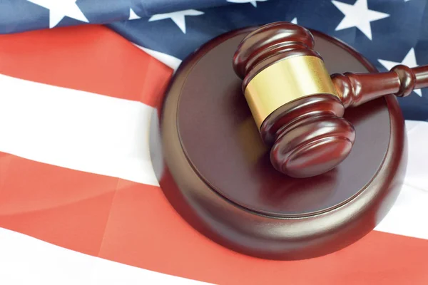 Justice Mallet United States Flag Courtroom Judicial Trial Law Concept — Stock Photo, Image