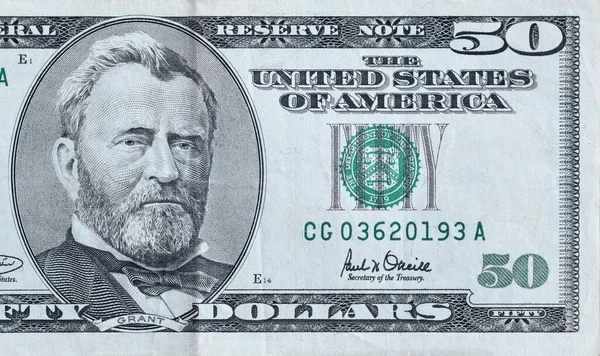 Porträtt Usa President Ulysses Simpson Grant Dollar Sedel Närbild Makro — Stockfoto