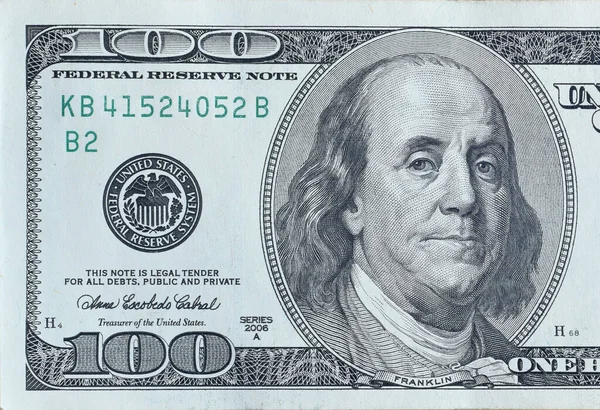 Abd Başkanı Benjamin Franklin Portresi 100 Dolarlık Banknot Kapanış Makrosu — Stok fotoğraf