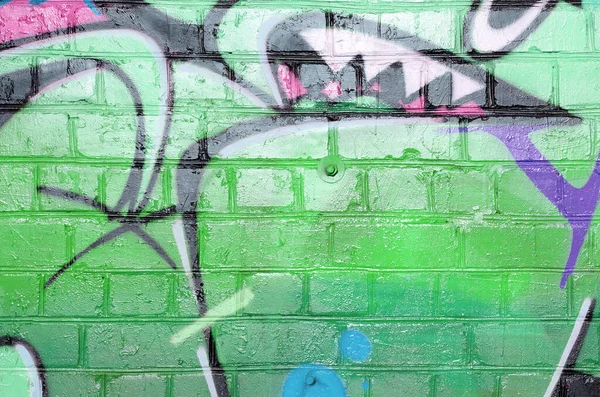 Абстрактний Барвистий Фрагмент Графіті Старій Цегляній Стіні Зеленого Кольору Вулична — стокове фото