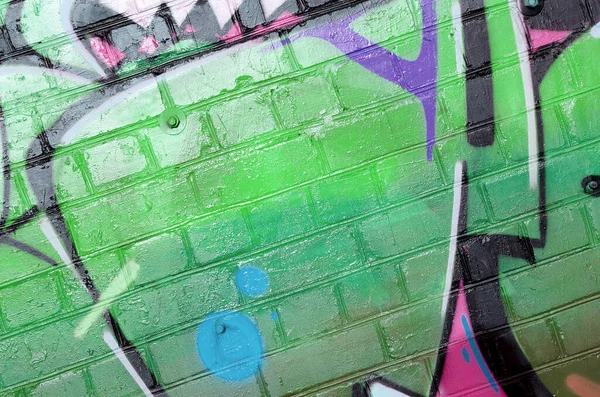 Fragmento Colorido Abstracto Pinturas Graffiti Vieja Pared Ladrillo Colores Rosa — Foto de Stock