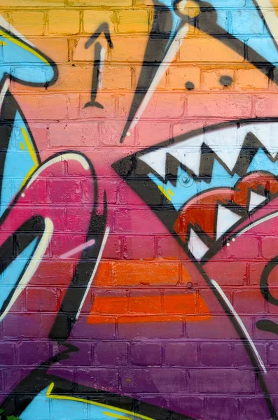 Abstract Colorful Fragment Graffiti Paintings Old Brick Wall Street Art — Stock Photo, Image