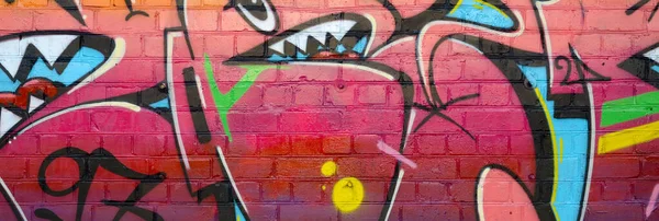 Abstract Colorful Fragment Graffiti Paintings Old Brick Wall Street Art — Stock Photo, Image