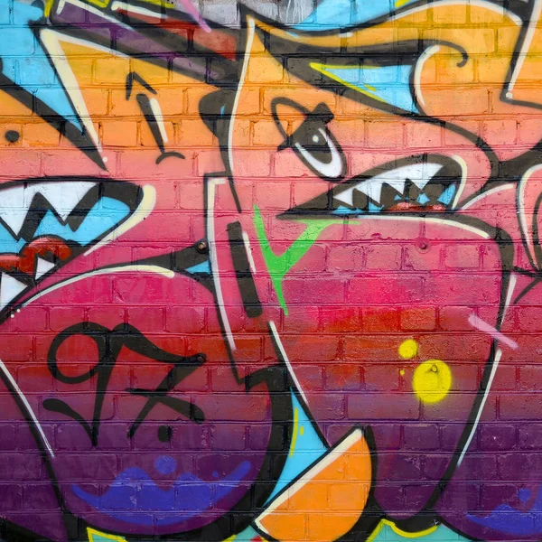 Абстрактний Барвистий Фрагмент Графіті Старій Цегляній Стіні Вулична Композиція Частинами — стокове фото