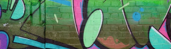 Astratto Frammento Colorato Graffiti Dipinti Vecchio Muro Mattoni Colori Verdi — Foto Stock