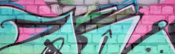 Abstraktes Buntes Fragment Von Graffiti Gemälden Auf Alten Ziegelwänden Rosa — Stockfoto
