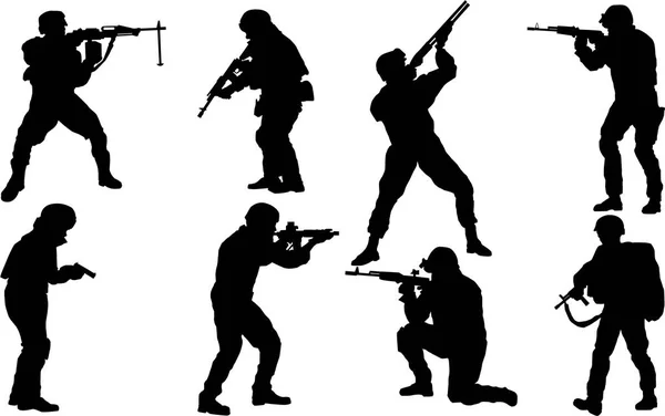 Set Soldier Silhouette — Stock Vector