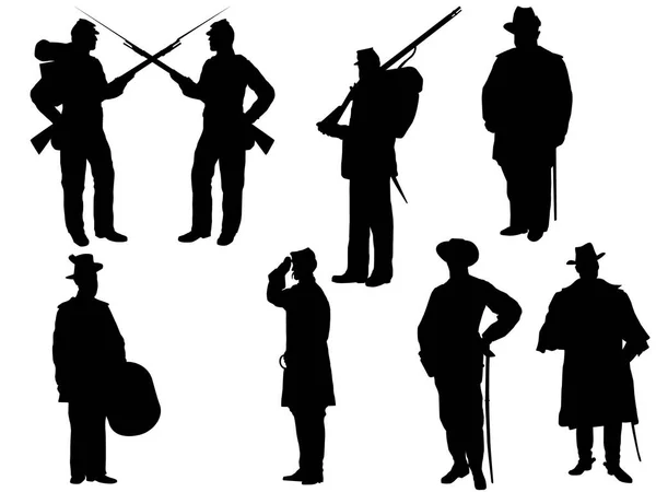 Set American Civil War Silhouette — Stock Vector