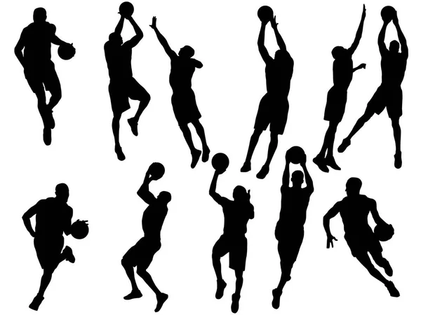 Ensemble Silhouette Joueur Basket Ball — Image vectorielle