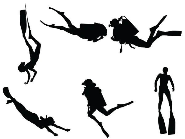 Set Diver Silhouette — Stock Vector