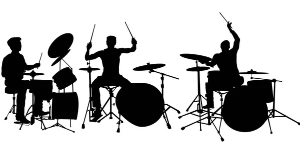 Set Drummer Silhouette — Stock Vector