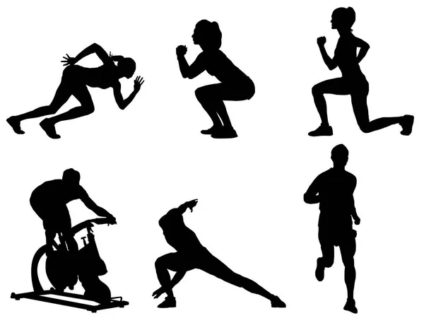 Fitness Képzési Silhouette Csoportja — Stock Vector