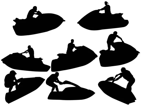 Jet Ski Versenyző Silhouette Csoportja — Stock Vector