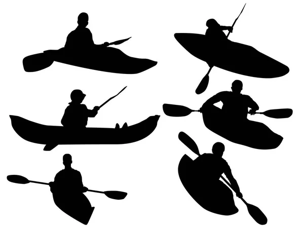 Conjunto Silueta Kayak — Vector de stock