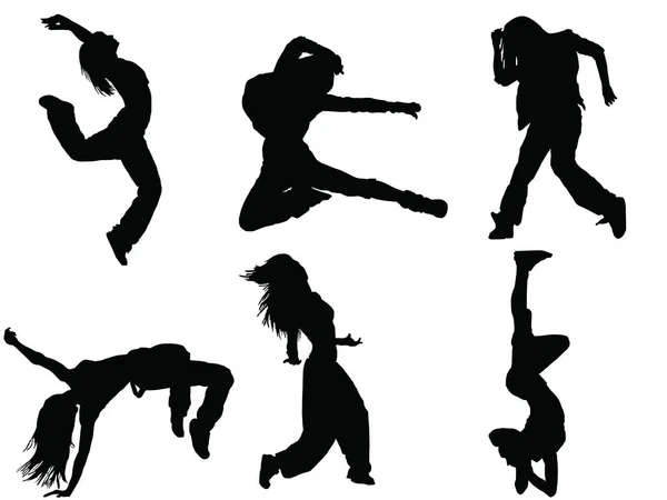 Set People Dancing Silhouette — Stock Vector