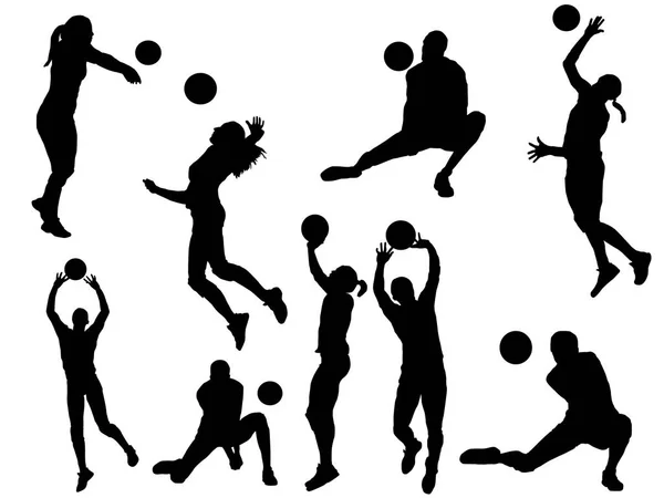 Set Volleyball Player Silhouette — Stock Vector