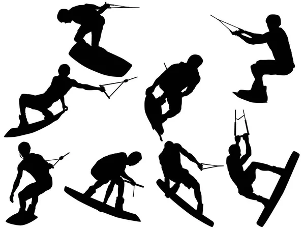 Set Wakeboarding Silhouette Royalty Free Stock Vectors