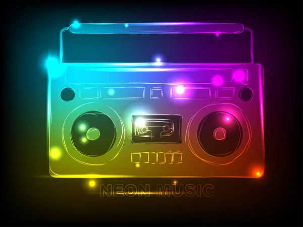 Helder tape recorder met elementen van kleurrijke neon voor uw ontwerp. Vector — Stockvector