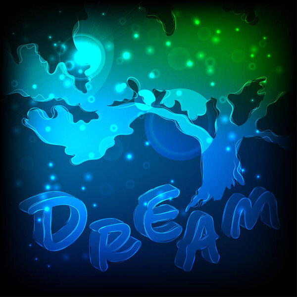 abstract tree being in dreams. Postcard with space for your text. Vector