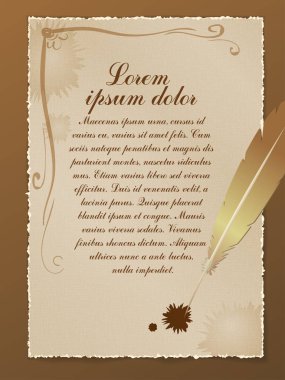 bir kalem ve metin için bir yer ile eski parşömen. Vektör