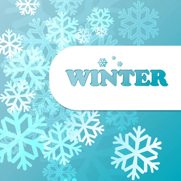 Blue background with snowflakes in a cold winter. A card for Christmas or a holiday. Vector — Stock Vector