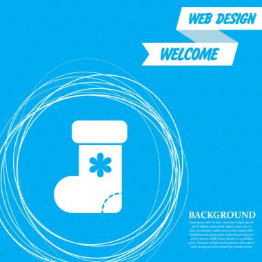 Mavi bir arka plan etrafında soyut daireler ve metin için yer ile Noel çorap simgesi. Vektör