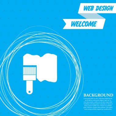 Boya fırça simge vektör etrafında soyut daireler ve metin için yer ile mavi bir arka plan üzerinde. Vektör