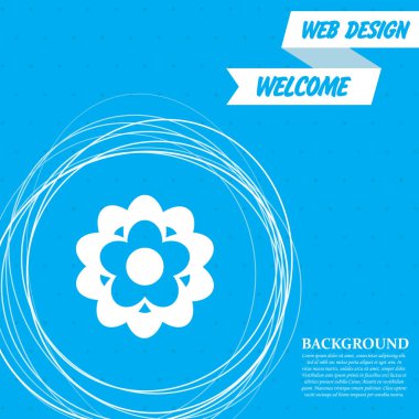 mavi bir arka plan etrafında soyut daireler ve metin için yer ile çiçek simgesi. Vektör