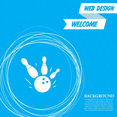 Bowling oyunu top simgesi etrafında soyut daireler ile mavi bir arka plan üzerinde yuvarlak ve metninizi için yerleştirin. Vektör